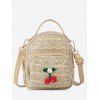 Sac à Bandoulière Tressé Décoré de Cerise en Paille - Kaki Léger 