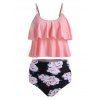 Ruched Floral Print Overlay Tankini Set - PINK 2XL