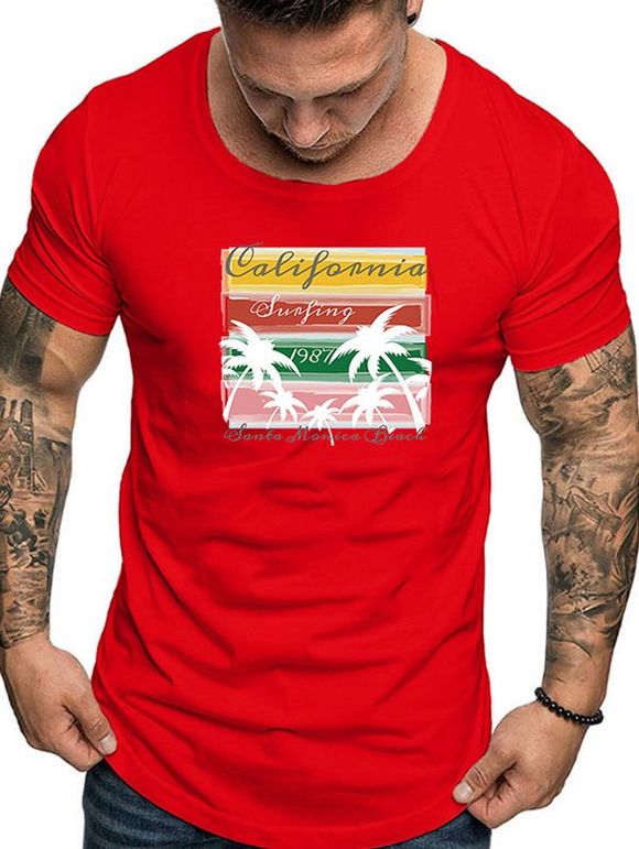 T-shirt Décontracté Graphique Imprimé à Manches Courtes - Rouge Lave M