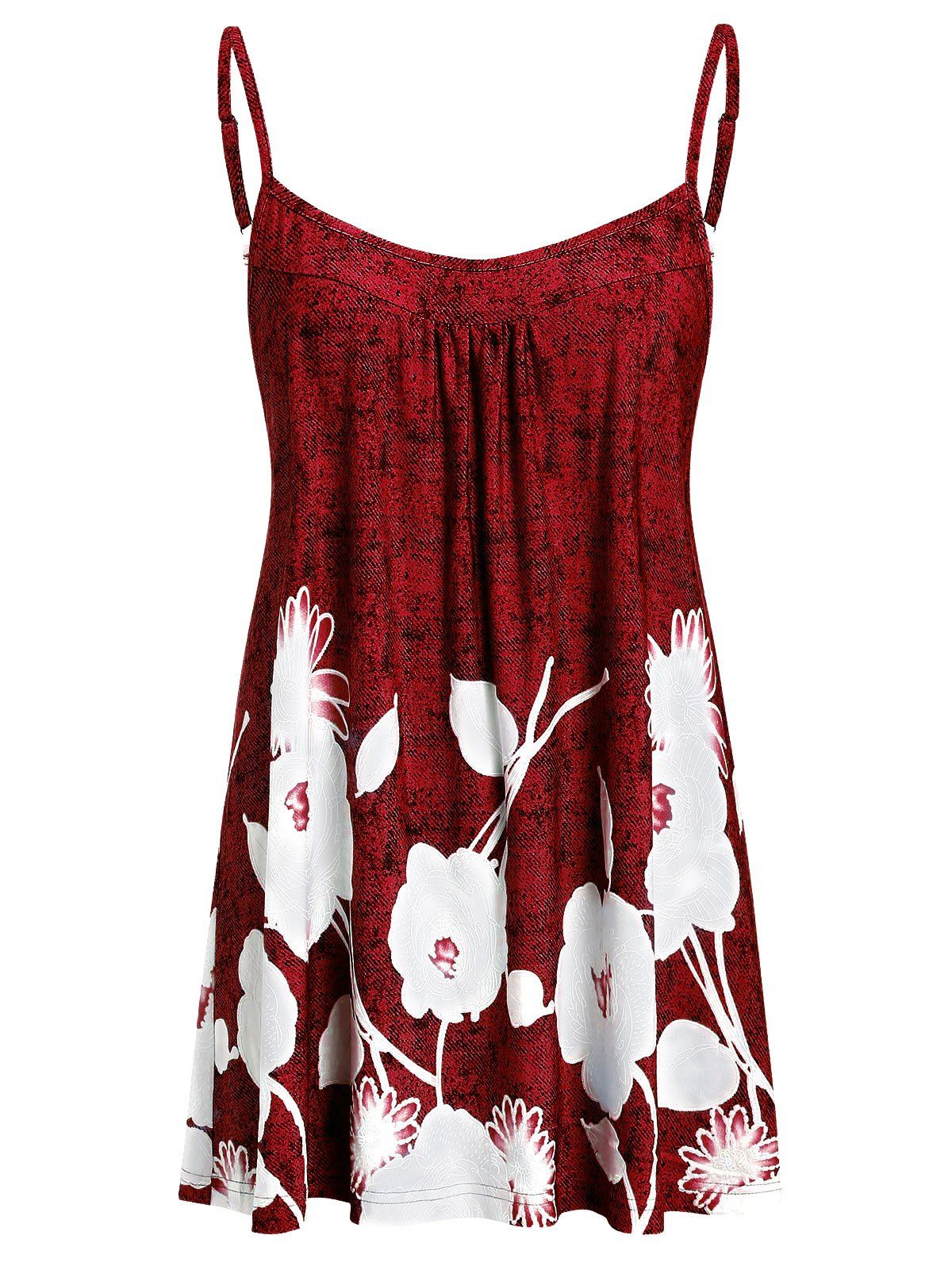 

Plus Size Printed Flare Cami Tank Top, Red wine