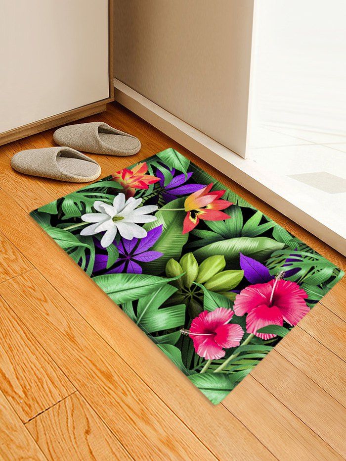 

Floral Leaves Pattern Design Floor Mat, Multi-a