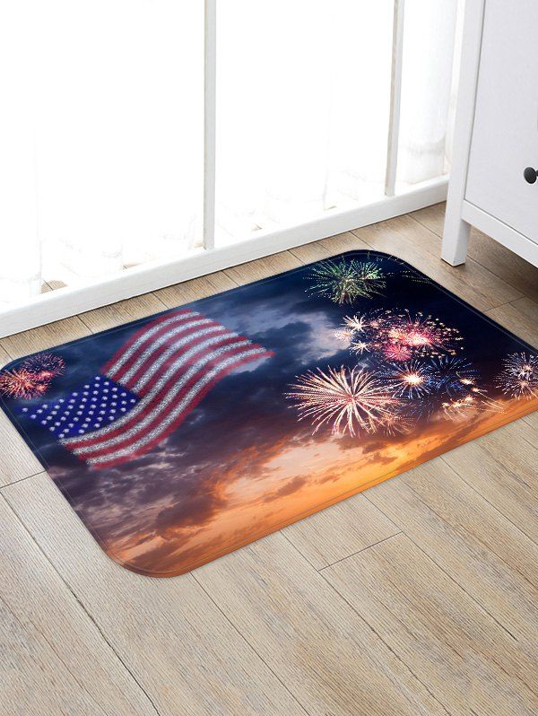 

American Flag Firework Pattern Water Absorption Area Rug, Multi