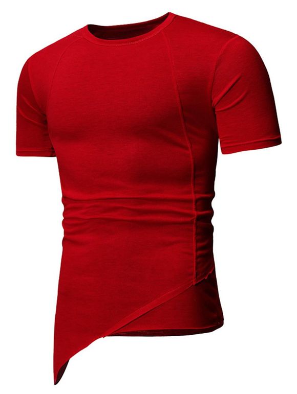 T-shirt Décontracté en Couleur Unie à Col Rond - Rouge XS