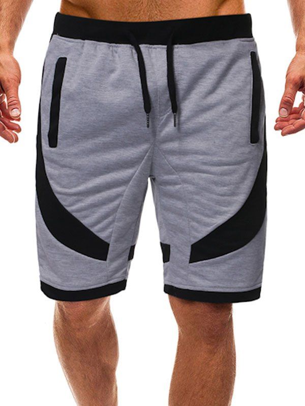 

Color Spliced Decoration Drawstring Shorts, Gray