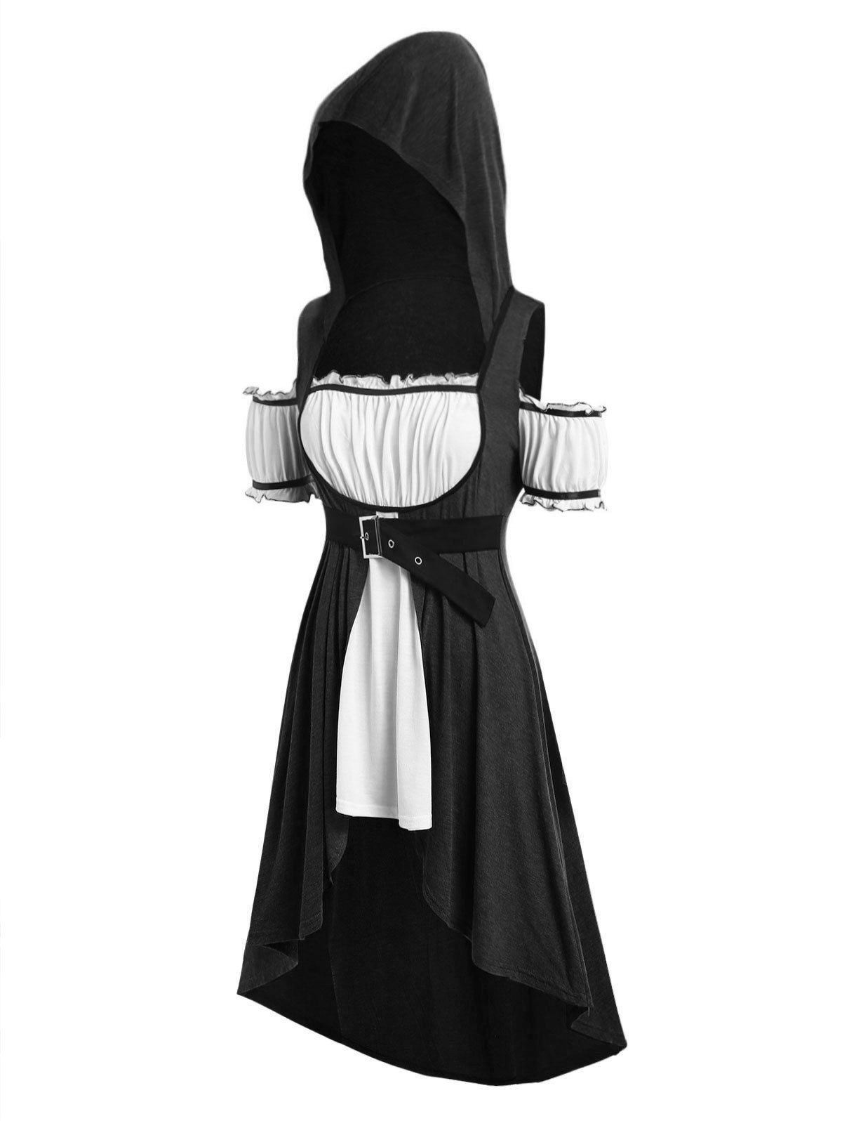 

Plus Size Hooded Faux Twinset High Low Punk T-shirt, Black