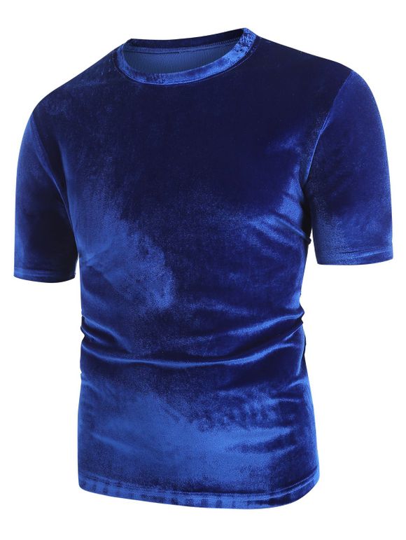T-shirt en Couleur Unie Manches Courtes à Col Rond - Bleu M