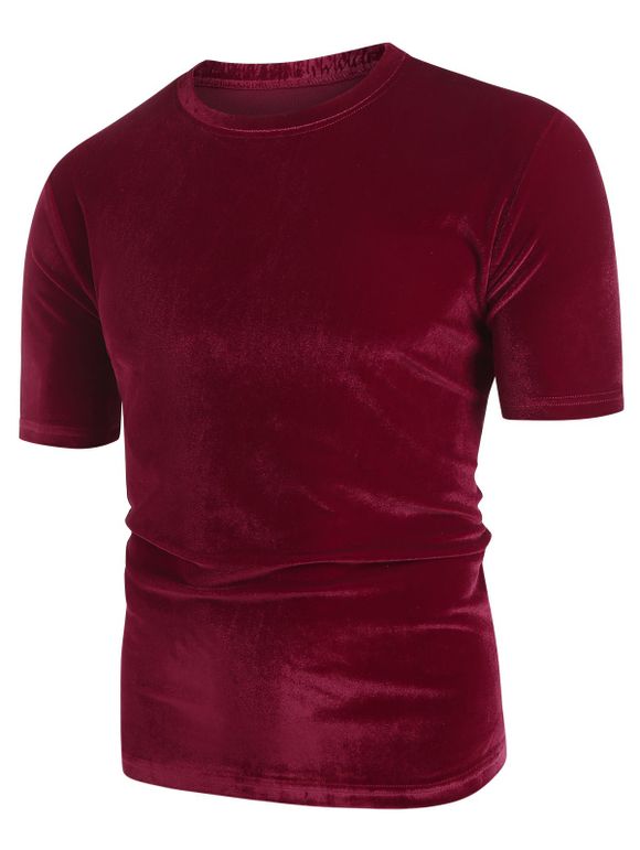 T-shirt en Couleur Unie Manches Courtes à Col Rond - Rouge Vineux 4XL