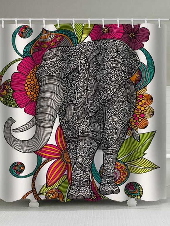 Rideau de Douche Eléphant et Fleur Imprimés Style Bohémien - multicolor W59 X L71 INCH