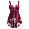Débardeur Fleuri Imprimé Découpé à Taille Empire de Grande Taille - Rouge Vineux 2X