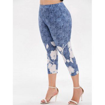 

Plus Size High Waist Printed Capri Leggings, Slate blue