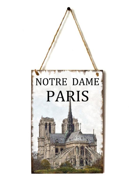 Panneau Pendentif Décoration de Porte Motif de Notre Dame en Bois - Nuage Gris 