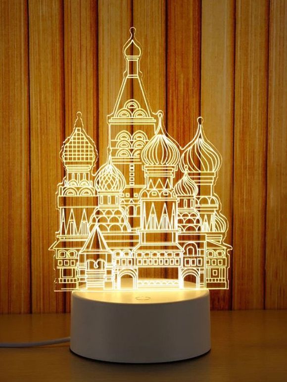 Lampe de Nuit LED Motif de Château 3D en Acrylique - Blanc 