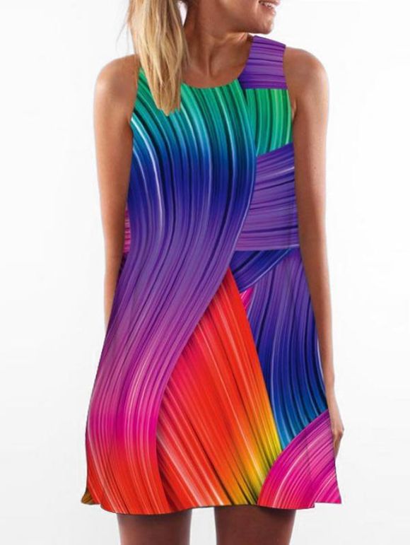 Robe trapèze imprimée multicolore à encolure en U - multicolor 2XL