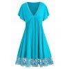 Robe en Dentelle Insérée Grande Taille à Col Plongeant en Couleur Unie - Turquoise 4X