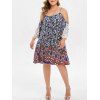 Robe Fleurie Epaule Dénudée à Bretelle de Grande Taille - Bleu Océan L