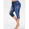 Legging Capri 3D Jean Imprimé de Grande Taille - Bleu Toile de Jean 3X