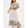 Maxi Robe Fleurie à Epaule Dénudée de Grande Taille à Volants - Blanc 5X