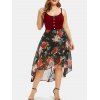 Robe Superposée Haute Basse Fleurie de Grande Taille - Rouge Vineux 3X