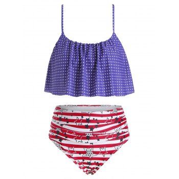 

Plus Size American Flag Print Ruffle Bikini Set, Multicolor a