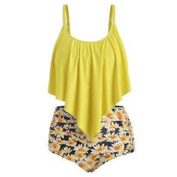 

Plus Size Ruffled Sunflower Print Bikini Set, Yellow