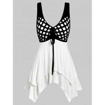 

Plus Size Tie Asymmetric Two Tone Tank Top, Black