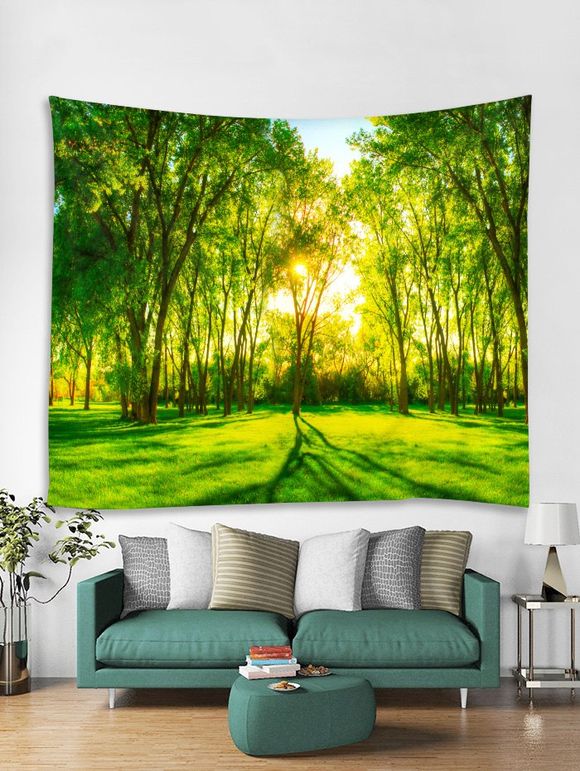 Tapis mural imprimé forêt ensoleillée 3D - Vert Jungle W79 X L59 INCH