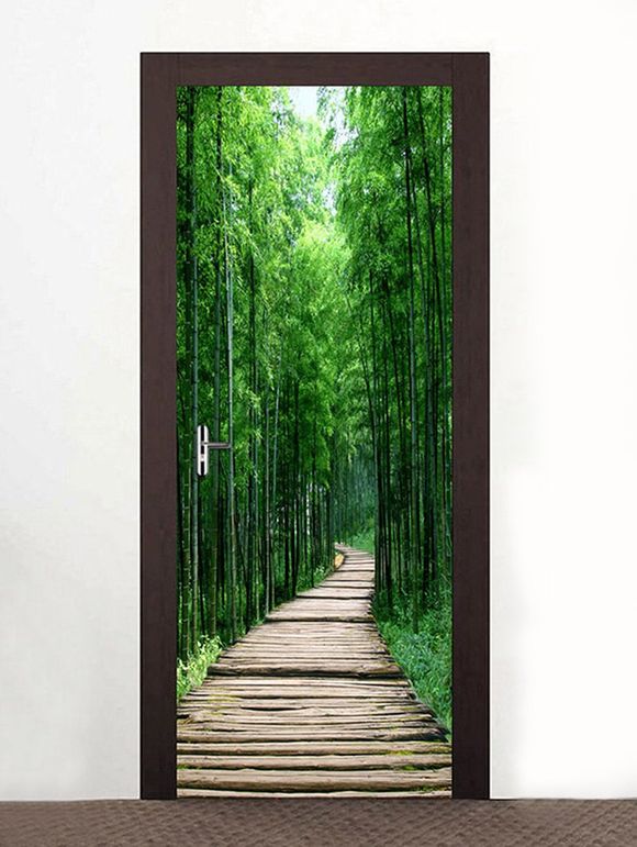 Stickers décoratifs pour porte, forêt de bambou - Vert 2PCS X 15 X 79 INCH