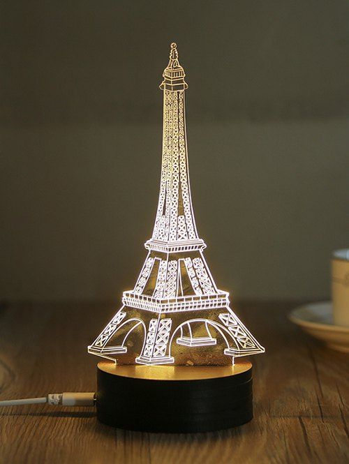 Lampe de Nuit LED Acrylique Motif Tour Eiffel en Bois - Transparent 