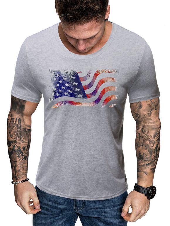 T-shirt Drapeau Américain Créatif à Manches Courtes - Nuage Gris M