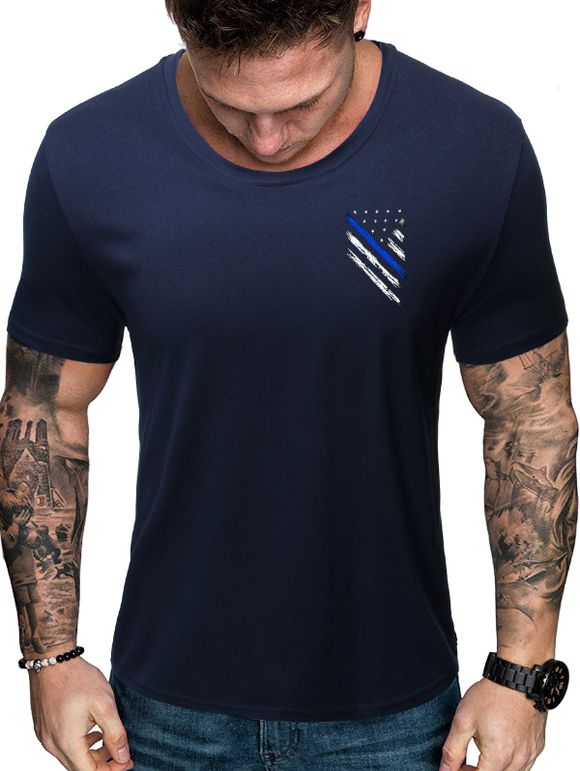 T-Shirt Drapeau Américain à Col Rond - Bleu de Minuit S
