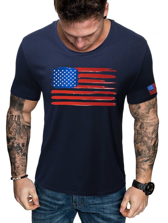 T-shirt Drapeau Américain à Manches Courtes - Bleu de Minuit 2XL