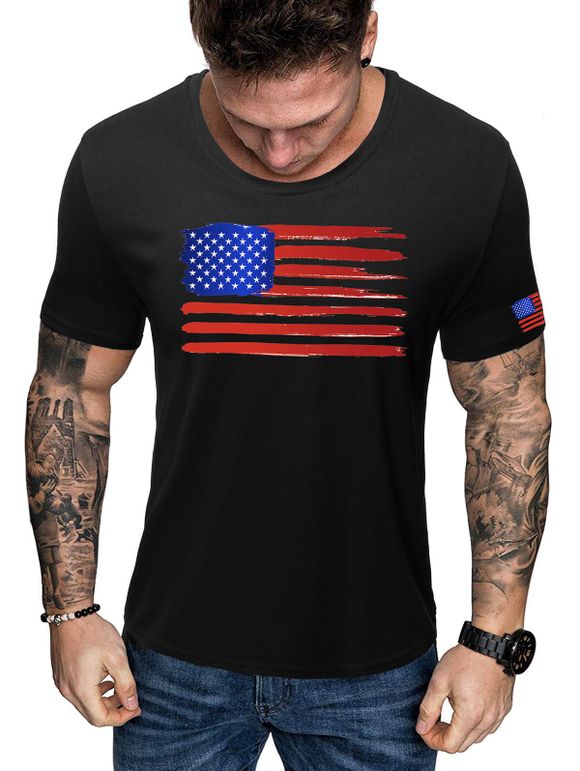 T-shirt Drapeau Américain à Manches Courtes - Noir S