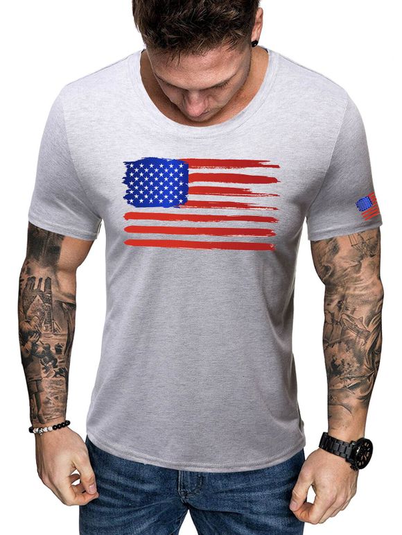 T-shirt Drapeau Américain à Manches Courtes - Nuage Gris 2XL