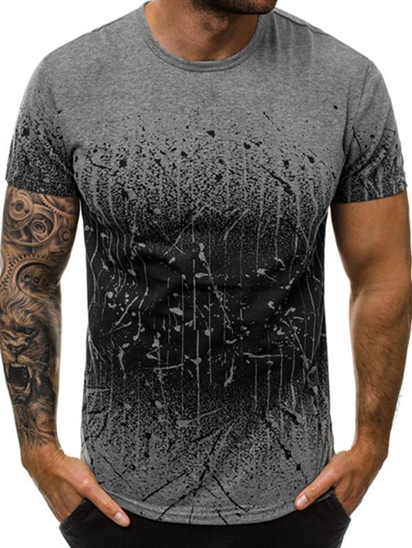 T-shirt Style Décontracté Ombre Impeimé à Manches Courtes - Gris XS