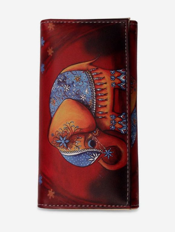 Elephant Pattern Square Leather Wallet - RED WINE 