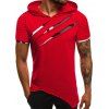 T-shirt à Capuche Gratté à Manches Plissées - Rouge 2XL