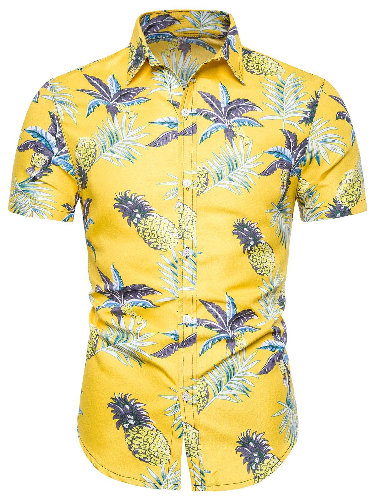 Pineapple Pattern Leisure Short Sleeves Shirt - CORN YELLOW XL