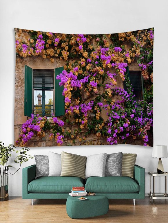 Tapisserie Murale 3D Fleur et Fenêtre Imprimées - Rose Oeillet Foncé W91 X L71 INCH