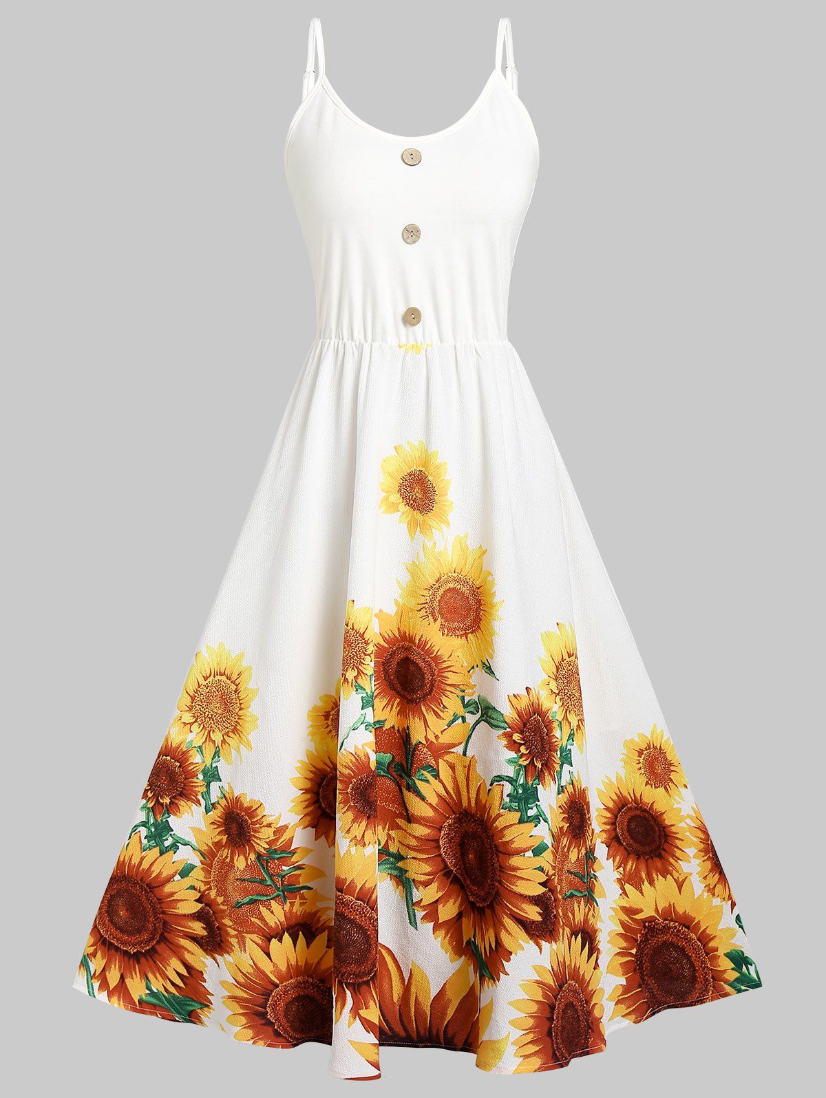 [36% OFF] 2021 Sunflower Print Spaghetti Strap Dress In MILK WHITE ...