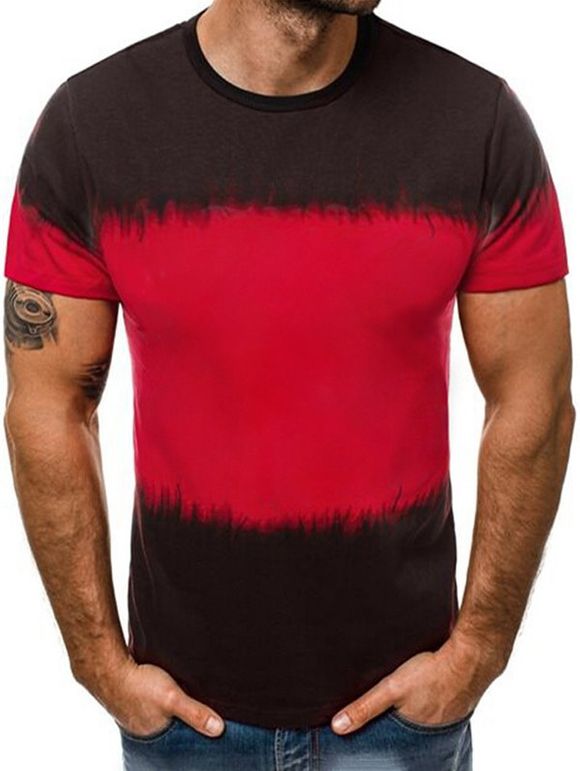 T-shirt Décontracté Ombré Imprimé à Manches Courtes - Rouge M