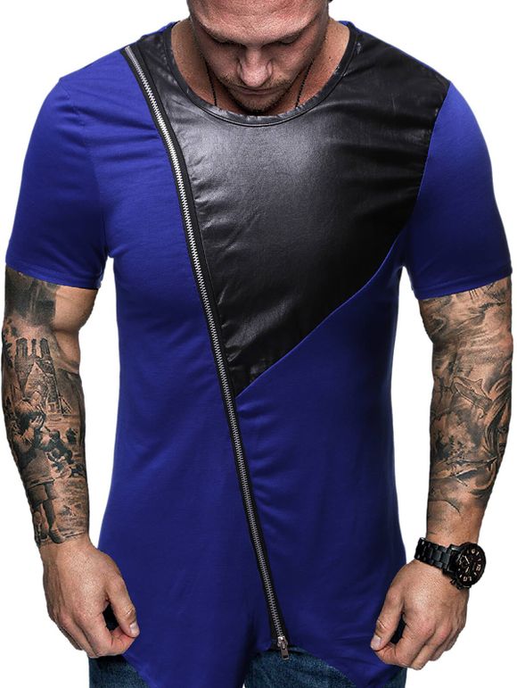 T-shirt Décontracté Zippé en Blocs de Couleurs - Bleu Marine S