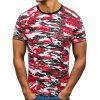T-shirt Décontracté Camouflage Imprimé à Manches Courtes - Rouge 2XL
