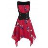 Robe Fleurie Imprimée Mouchoir à Taille Corset de Grande Taille - Rouge Lave 4X