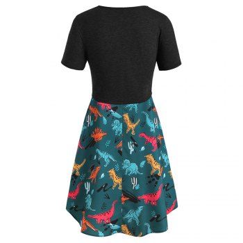 Plus Size Dinosaur Print Ruffled Dress With Twist Top