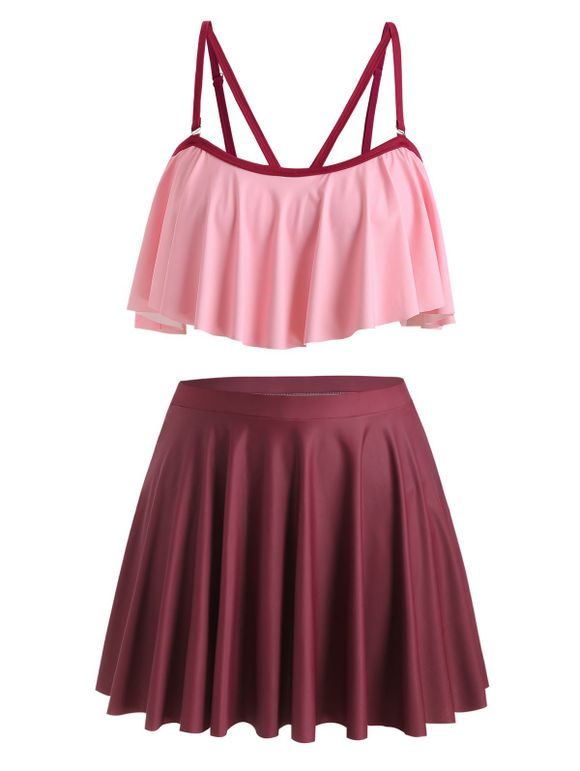 Ensemble de Tankini à Bretelle Contrasé de Grande Taille à Volants - multicolor A 1X