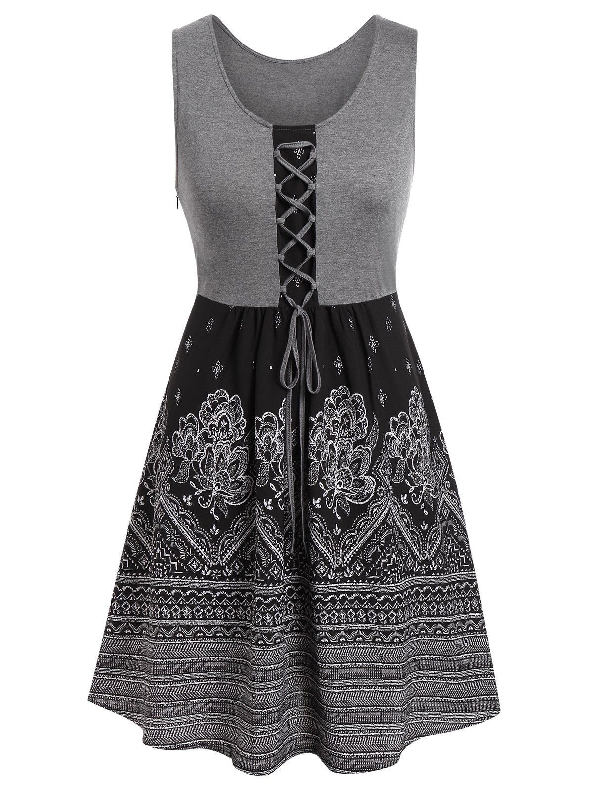 

Plus Size Lace Up Two Tone Dress, Black