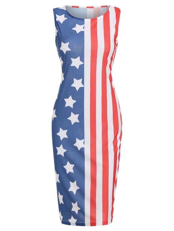 Robe Moulante Drapeau Américain Imprimé Longueur à Genou - multicolor C 2XL
