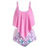 Maillot de Bain Tankini Ecale de Poisson Imprimée de Grande Taille à Volants - Rose Vif 1X
