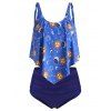 Ensemble de Tankini Lune et Soleil Imprimés de Grande Taille à Volants - Bleu Bleuet 1X