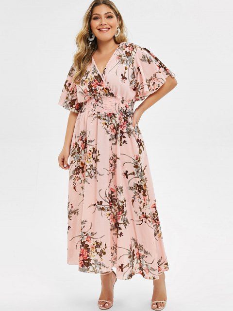 [41% OFF] 2019 Plus Size Floral Print Bohemian Maxi Dress In PINK ...